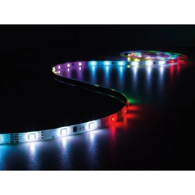 Afbeelding van LED strip met voeding Perel 5 meter (Flexibel, 12V, Animaties, 150 LEDs, RGB)