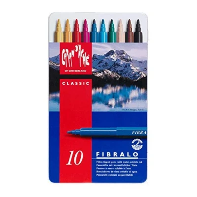 Image de Boîte métal de 10 feutres Caran d&#039;Ache Fibralo à pointe moyenne aquarellables