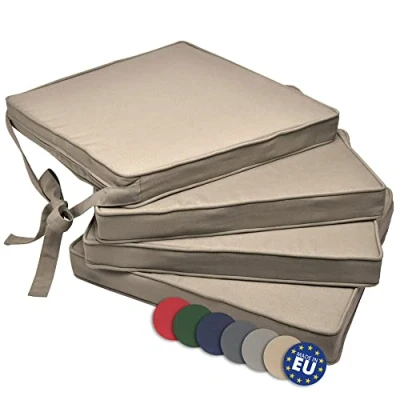 Afbeelding van Beautissu Loft SK Set van 4 Zitkussen Zand 45x40 cm Stoelkussen met Lint