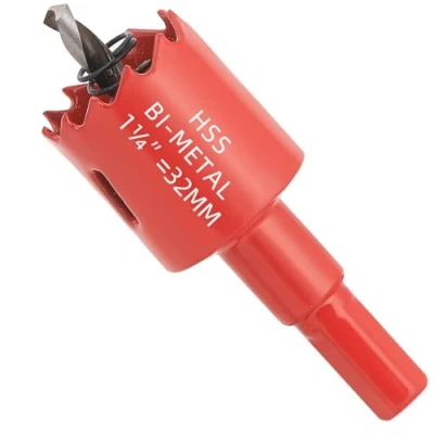 Afbeelding van GARHWAL Bimetalen gatenzaag 32 mm, boorkroon, gatenboor, met driehoekige schachtadapter en centreerboor, nauwkeurig snel snijden van hout, kunststof, platen