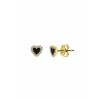 Afbeelding van Lucardi Dames Zilveren goldplated Oorbellen met een hartvormige Black Agate gemstone Staal Goud