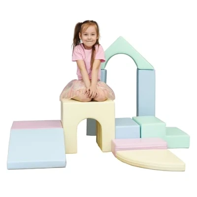 Afbeelding van Multifunctionele foam speelset Creativity pastel kleuren blokken Soft Play met glijbaan