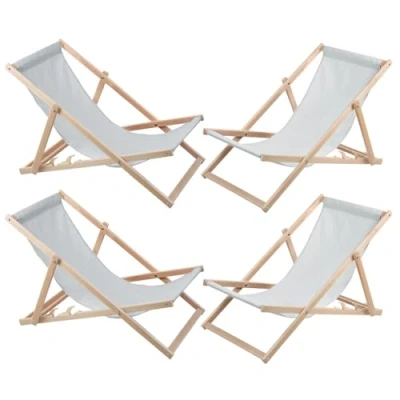 Afbeelding van Set van 4 ligstoelen Tuinstoel Strandstoel licht essen