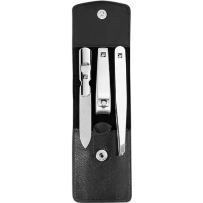 Afbeelding van ZWILLING Manicureset (3 delig, nagelverzorging en pedicure, echt lederen etui, met nagelknippers), gepolijst roestvrij staal, zwart