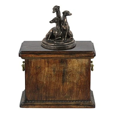 Afbeelding van Elegante urn hond voor de as van een whippet met beeldje in klassieke stijl