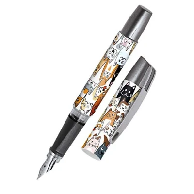 Image de ONLINE Campus Fluffy Cats Stylo Plume à encre pour droitier Poignée ergonomique en iridium M Cartouches d&#039;encre standard Avec cartouche combinée bleue 1 pièce (1 pièce)