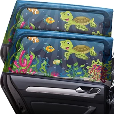 Afbeelding van Zonwering auto kinderen met UV bescherming maat L voor middelgrote en grotere routes 2 stuks, kleur: schilddesign