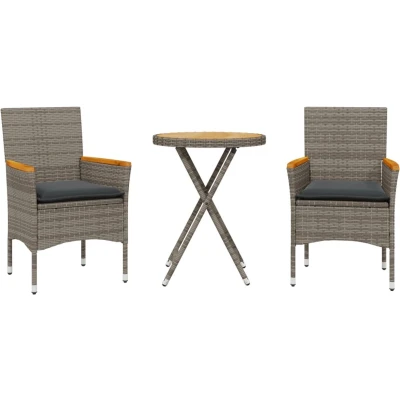 Afbeelding van vidaXL 3 delige Bistroset met kussens poly rattan en acaciahout grijs