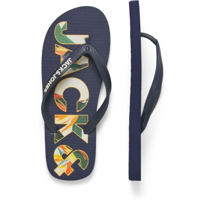 Afbeelding van Jack &amp; Jones Heren Teenslippers JFWLOGO Palm Print Blauw Maat 46/47