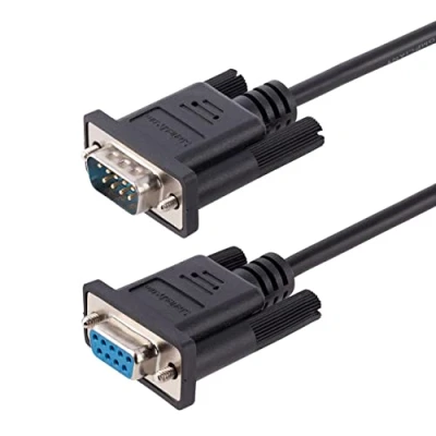 Image de StarTech.com 3M RS232 Serial Null modem Cable Crossover w/Al Mylar Shielding DB9 COM Port Female to Male Compatible w/DTE Devices Tool Less Design w/Thumbscrews Black F/M (9FMNM CABLE) Câble de nul DB 9