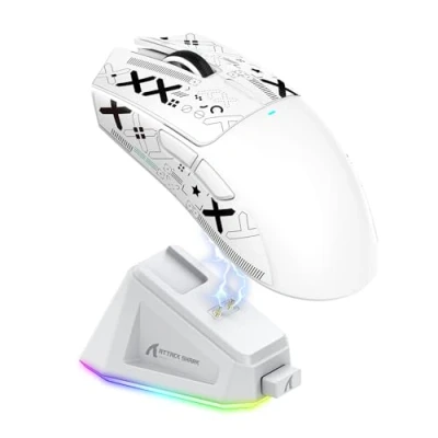Image de ATTACK SHARK X11 Gaming Mouse with Magnetic Charging Dock, PixArt PAW3311 Sensor, BT/2.4G Wireless/Wired Grip Tape, 22000 DPI, Gamer Mice for Win11/Xbox/PS/Mac (White)