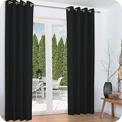 Afbeelding van Beautissu Set van 2 Isolerende Gordijnen met Ringen Amelie TO Thermische Kant en Klaar Verduisterend 140x245cm Zwart Koude Bescherming &amp; Warmte Isolerend