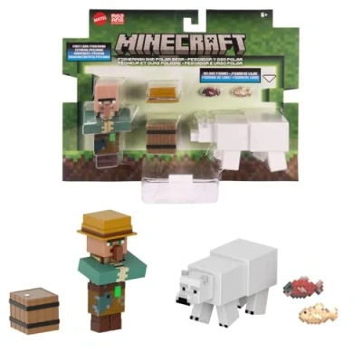 Afbeelding van Mattel Minecraft 2 stuks actiefiguren en accessoires, schaal 8,3 cm met pixelpatroon, verzamelspeelgoedset (figuren kunnen variëren)