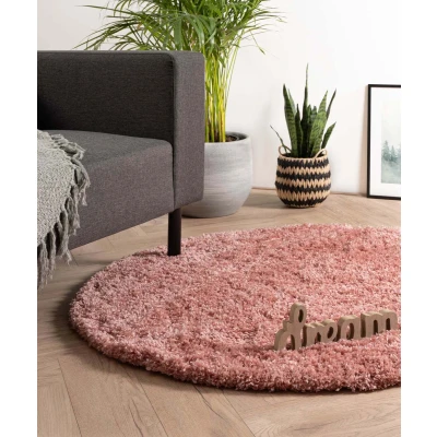 Afbeelding van Rond Hoogpolig Vloerkleed Cozy Shaggy Roze 120 Cm