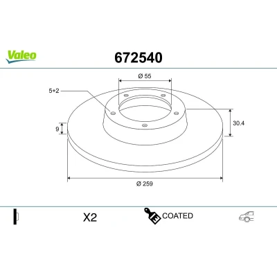 Afbeelding van VALEO 672540 Remschijf Achteras 259 9 5 volledig Gecoat TOYOTA: Verso S, Prius III Hatchback, LEXUS: CT