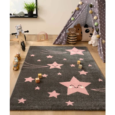 Afbeelding van Vloerkleed Sterren Adventures Grijs/roze 120x170 Cm