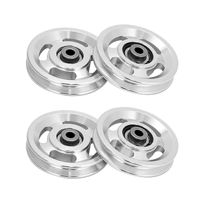 Afbeelding van QWORK® 95 mm heary Duty Gym lagerkatrol, universele rolkatrol, aluminiumlegering, beer 300 kg, voor sportschool, kabel machine, 4 stuks