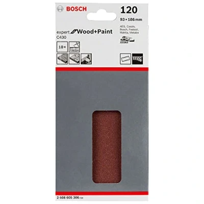 Afbeelding van Bosch Accessories Schuurpapier voor orbitale schuurmachine, 8 gaten, 120 korrelgrootte, 93 mm x 186 mm, 10 vellen