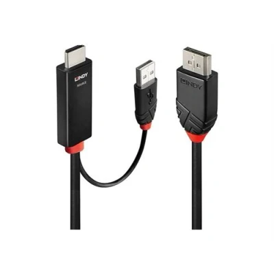 Image de Lindy Câble adaptateur HDMI, USB (alimentation uniquement) mâle pour DisplayPort 1 m blindé noir support 4K60Hz, rond, actif