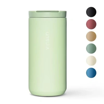Afbeelding van VINSUN Koffie Thermosbeker, 380 ml, reisbeker, roestvrij staal, waterdicht, BPA vrij, dubbelwandig, thermobeker met deksel voor reizen, auto, werk