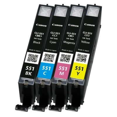 Image de Canon CLI 551 BK/C/M/Y Multipack Pack de 4 7 ml noir, cyan, magenta, jaune original boîte réservoir d&#039;encre pour MAXIFY MG6650; PIXMA iP8750, iX6850, MG5550, MG5650, MG6650, MG7550, MX725; PIXUS MG7550