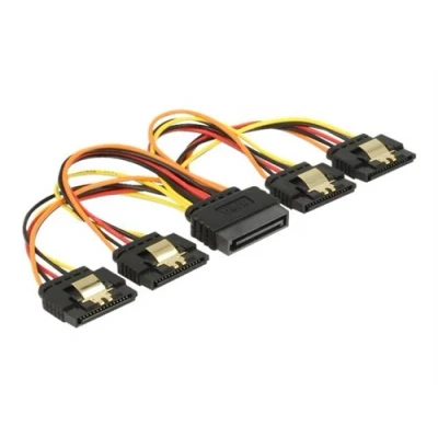 Image de Delock Rallonge de câble d&#039;alimentation alimentation SATA (M) verrouillé pour (F) clip métal 15 cm noir jaune rouge orange