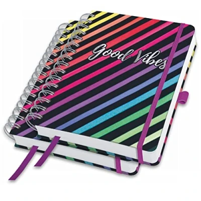 Afbeelding van SIGEL JN651 Premium spiraalbinding, notitieboek, 16,8 x 21,5 cm, effen, hardcover, regenboog, zwart, 2 stuks