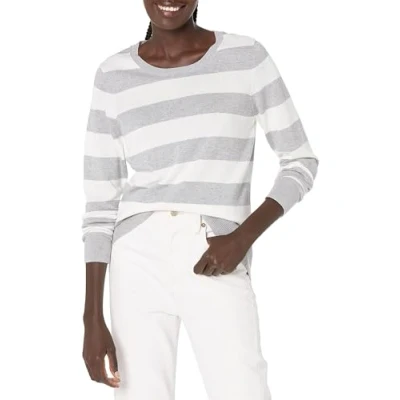 Image de Amazon Essentials Chandail léger à manches longues et col ras du cou pour femme (disponible en grande taille), rayures gris clair chiné, taille XL