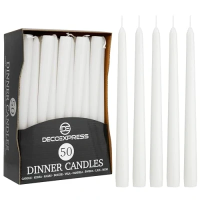 Afbeelding van lange kaarsenset, witte of gekleurde 10, 15, 50 kaarsen, 25 cm, levensduur, 8 uur Dripless (wit, stuks)