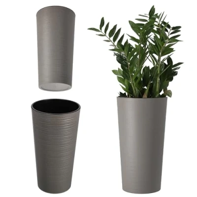 Afbeelding van KADAX Bloempot met houtsnippers, elegante pot uitneembaar inzetstuk, bescherming voor kantoor, tuinpot, diameter 30 cm, grijs