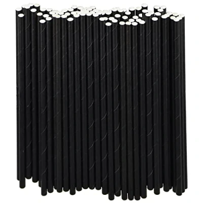 Afbeelding van 1000 zwarte papieren rietjes, 19,7 x 0,6 cm, voor cocktails, bars en restaurants