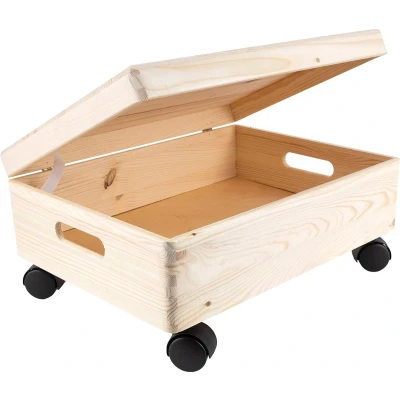 Afbeelding van Creative Deco Grote Houten Kist Op Wielen 40 x 30 14 cm (+/ 1cm) Opberger Met Deksel en Handvat Gemakkelijk transport voor Documenten, Voorwerpen, Speelgoed, Gereedschap