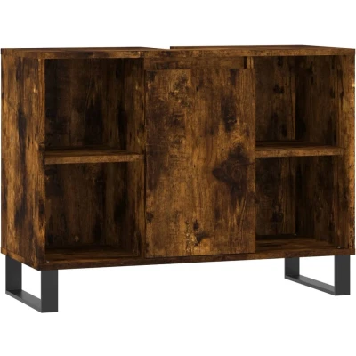 Afbeelding van Badkamerkast 80x33x60 cm bewerkt hout gerookt eikenkleurig