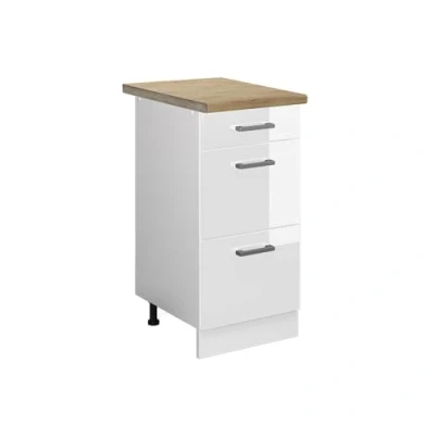 Afbeelding van Vicco Meuble bas de cuisine R Line blanc brillant/blanc 40 cm avec tiroirs, chêne AP