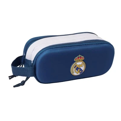 Image de Safta Real Madrid 3D trousse double 3D, pour enfant, idéale les enfants d&#039;âge scolaire, confortable et polyvalente, qualité résistance, 21 x 6 8 cm, Noir, M, Décontracté