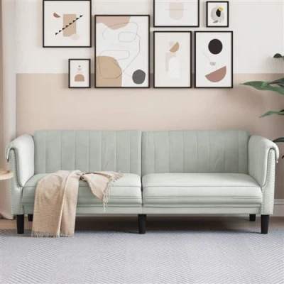 Image de vidaXL Canapé à 3 places gris clair velours372585