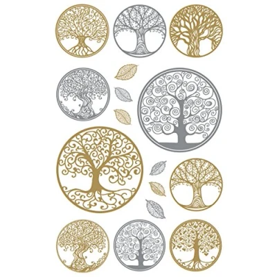 Afbeelding van AVERY Zweckform Films 55654 16 stuks levensboom stickers zilver en goud (decoratieve stickers, scrapbooking, bullet journal, verjaardagsaccessoires, decoreren, kaarten,