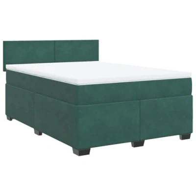 Image de vidaXL Sommier à lattes de lit et matelas Vert foncé 160x200cm Velours