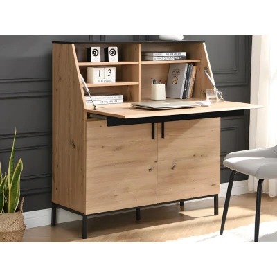 Afbeelding van Vente unique Bureau met 2 deuren MDF Naturel en zwart MALEDA L 100 cm x H 115 D 40