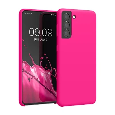 Afbeelding van kwmobile telefoonhoesje geschikt voor Samsung Galaxy S21 Hoesje met siliconen coating Smartphone case in neon roze