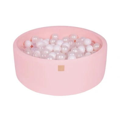 Afbeelding van Ronde Ballenbak set incl 200 ballen 90x30cm Licht Roze Ballenbakje.nl Wit Transparant