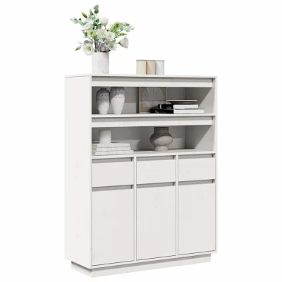 Afbeelding van vidaXL Hoge kast 89x34x116,5 cm massief grenenhout wit