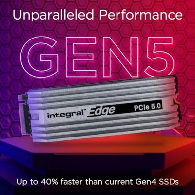 Afbeelding van Integral 1TB Edge Gen5 M.2 2280 NVMe SSD harde schijf met koellichaam tot 11.000 MB/s lezen en 8500 schrijven games, video fotobewerking, design, 3D rendering meer