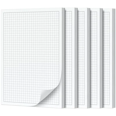 Afbeelding van Fantastino® Set van 5 geruite notitieboeken, DIN A5, 250 vellen (50 per blok) hoogwaardig papier 90 g/m², geruit met rand, afneembaar notitieblok voor kantoor, thuis,