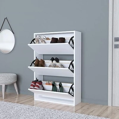 Afbeelding van Schoenenkast Aurskog met 3 vouwdeuren 110x73,5x24 cm wit