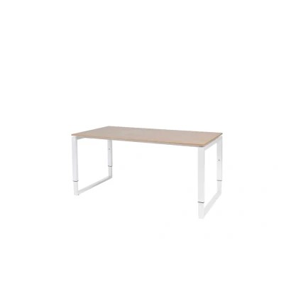 Afbeelding van Domino Plus bureau, hoogte instelbaar (62 85cm) met 160x80cm &#039;zwevend&#039; havana/ kersen licht 25mm blad en wit (RAL9010) O poot frame