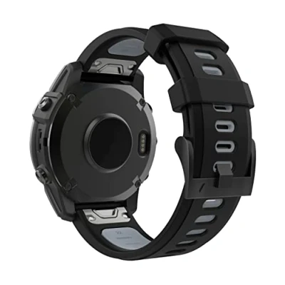 Afbeelding van MoKo Armband compatibel met Garmin Fenix 7/7 Pro/6/6 Pro/5/5 Plus/Forerunner 965/955/945/Instinct Solar/Instinct 2, Quick Fit 22 mm zachte siliconen reservearmband, zwart/grijs