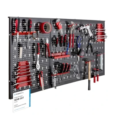 Afbeelding van AREBOS Gereedschapswand Gereedschapsbord Rood Zwart Metaal met Hakenassortiment