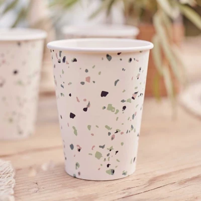 Afbeelding van Papieren Bekers Terrazzo 250ml 8 stuks