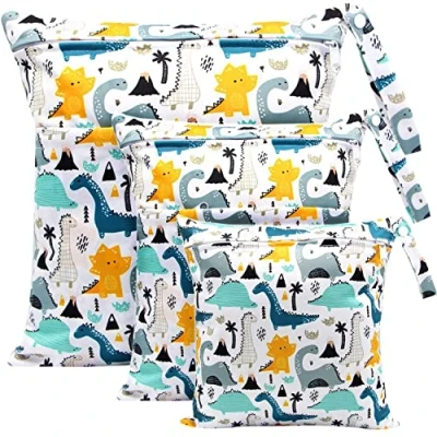 Afbeelding van ViVidLife Natte tas, Doek Luierzakken 3 STKS Produceren Zakken Nat, Droog Pak Tas Opslag Organisator, Waterdicht Wasbaar Herbruikbare Grote Dubbele Rits voor Baby Luiers Luier Dagopvang Reizen Strand Pool Gym Bag